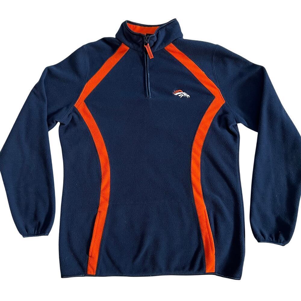 NFL Team Apparel Denver Broncos Pullover Fleece Sweater Womens Large Quarter Zip